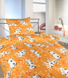 Z kvalitného materiálu detské krepové posteľné obliečky do postieľky Psíkovia oranžoví, | 90x130, 45x60 cm