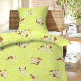 Bavlnené obliečky do postieľky s motívom šteniatka v zelenej farbe | 90x130, 45x60 cm