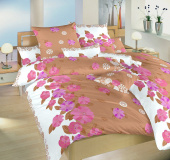 Krepová posteľná bielizeň českej výroby Laura s kvetinami v béžovej a hnedej farbe, | 140x200, 70x90 cm