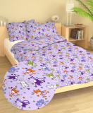 S detským motívom zvieratiek pekné bavlnené posteľné obliečky do postieľky Mačky fialovej, | 90x130, 45x60 cm