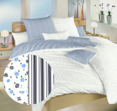 V kombinácii farieb modrá a biela kvalitné bavlnené posteľná bielizeň Kvetinky modré / Prúžky modré. | 140x200, 70x90 cm, 140x220, 70x90 cm