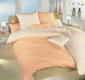 Kvalitné bavlnené posteľné obliečky Kvetinky oranžovej / Prúžky, | 140x200, 70x90 cm