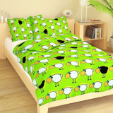 Pre bábätká kvalitné detské krepové posteľné obliečky do postieľky Stádo ovečiek zelené, | 90x130, 45x60 cm