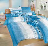 Motív špirál, pruhov a bodiek na krepovom posteľných obliečkach Sahara modrá, | 240x200, 2x70x90 cm