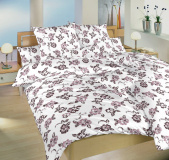 Nádherné biele krepové obliečky s fialovými a čiernymi kvietky, | 140x200, 70x90 cm