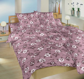 Krásne krepové obliečky vo fialovej farbe s motívmi jemných bielych a čiernych kvietkov, | 140x200, 70x90 cm