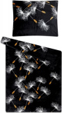 Krásne hrejivé mikroflanelové obliečky s bielymi púpavy na čiernom pozadí, | 140x200, 70x90 cm