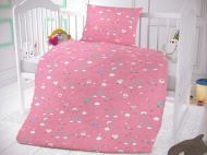 Bavlnené obliečky do detskej postieľky Obláčiky ružové | 90x135, 45x60 cm