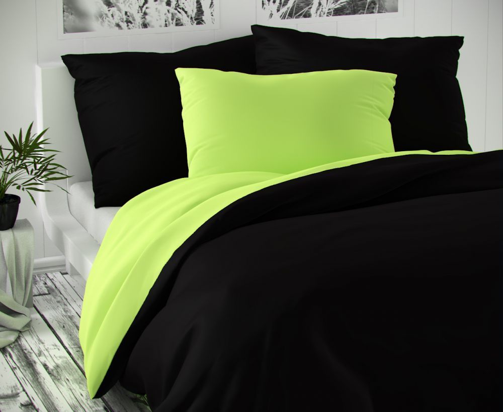 Kvalitné saténové posteľné obliečky LUXURY COLLECTION - čierna / svetlo zelená, Kvalitex