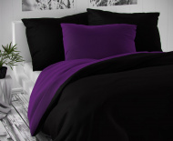 Luxusné saténové posteľné obliečky LUXURY COLLECTION - čierne / tmavo fialové, | 240x220, 2x70x90 cm
