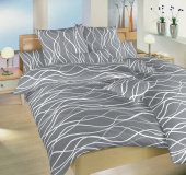 Bavlnené posteľné obliečky českej výroby Vlny biele na tmavo šedom, | 140x220, 70x90 cm