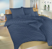 Tmavo modré bavlnené posteľné obliečky s bodkovaným bielym vzorom, | 140x200, 70x90 cm