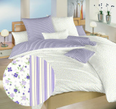 Českej výroby kvalitné bavlnené posteľné obliečky Kvetinky fialové / Prúžky fialovej, | 140x200, 70x90 cm