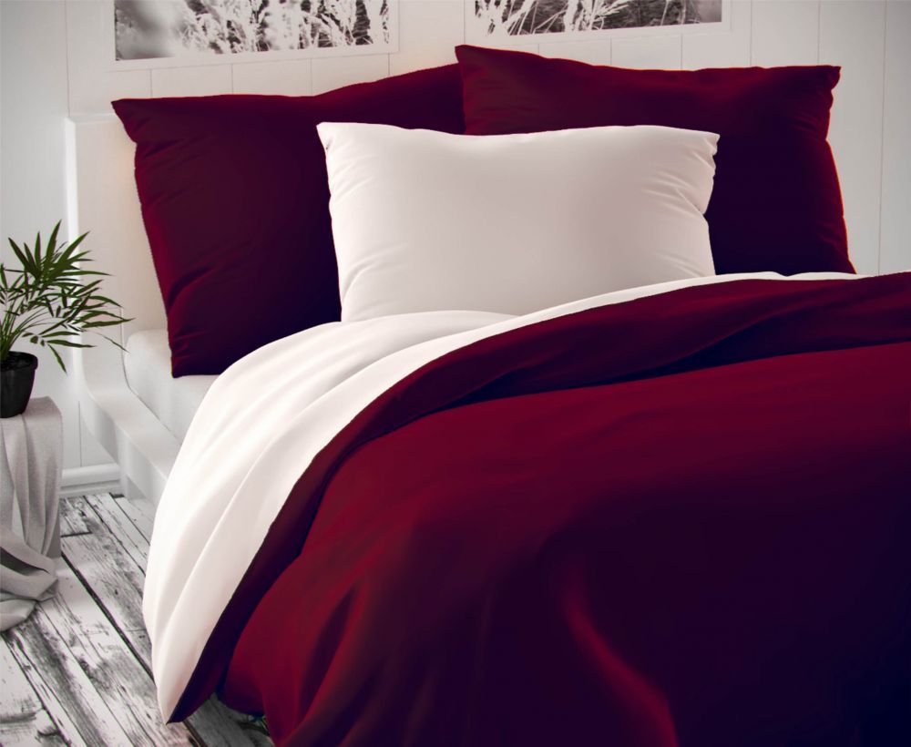 Ľahko žehlivé luxusné saténové posteľné obliečky LUXURY COLLECTION - vínovej / biele, Kvalitex
